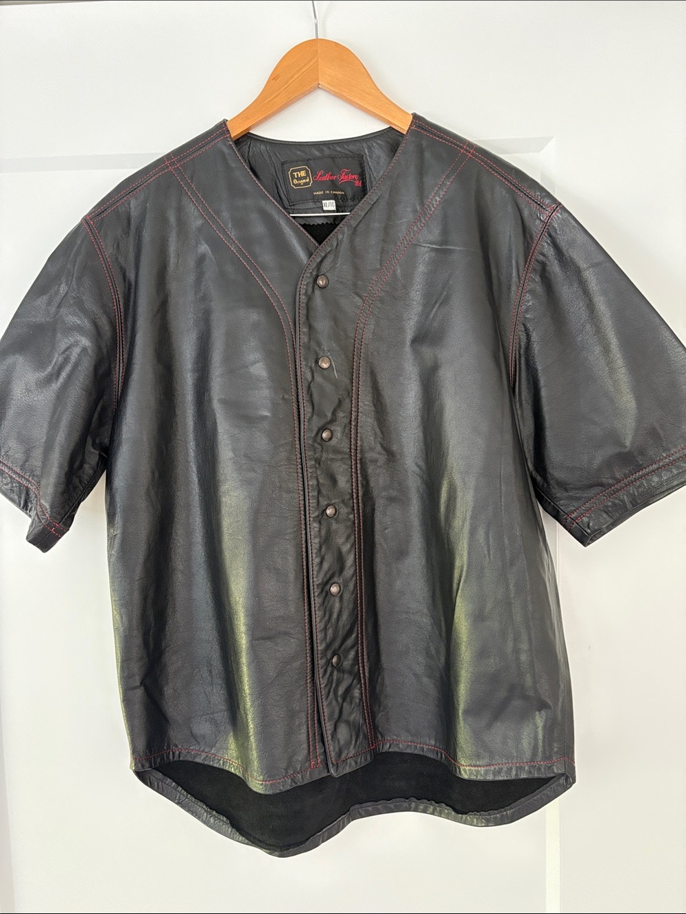 Vintage Genuine Leather Baseball-Style Shirt Jacket